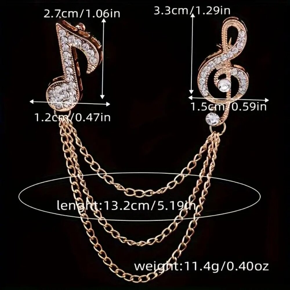 Brooch Music Note Chain Rhinestone Pin Sparkle Band Instrument Musical Glam NEW - Picture 4 of 4